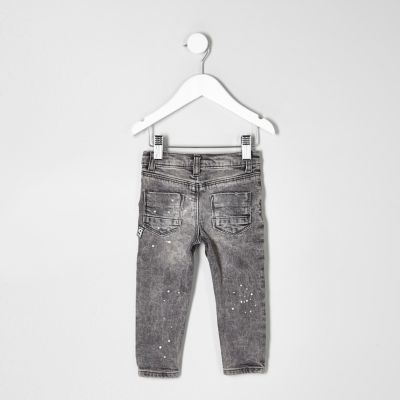 Mini boys grey acid wash Sid badge jeans